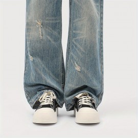 Women's Chunky Platform Derby Shoes - Round Toe Upper with Black & White Contrast Stitching, Thick Rubber Sole for All-Season Comfort, Versatile Casual & Formal Wear, Ladies Sneakers, Classic Laceup Style, Comfortable Fit, Everyday Sneakers, Stylish Sneakers, Durable Construction, Fashion Lovers