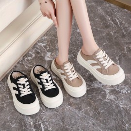 Beige Canvas Sneakers with White Laces - Round Toe, Rubber Sole, All-Season Comfort Shoes for Casual Attire, Casual Footwear | Round Toe Sneakers | Rubber Sole Shoes