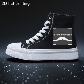 Women's Shoes Black and White Casual Skateboard Sneakers with Laces 2D Print Series, Campus Style for All Seasons