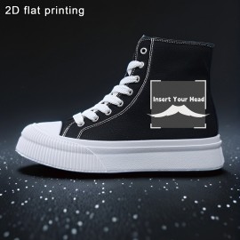 Women's Shoes Black and White Casual Skateboard Sneakers with Laces 2D Print Series, Campus Style for All Seasons