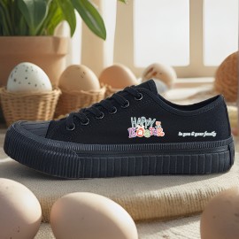 Women's Shoes Colorful Easter Black and White Casual Sneakers Skateboard Shoes with Laces 2D Print Series Campus Style All-Season