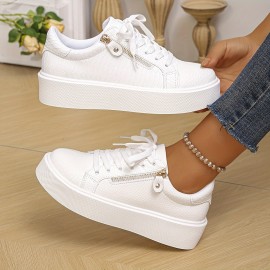 [Argyle Fashion Sneakers] Low Top Argyle Sneakers - Women's Casual Running Shoes - Lace-Up, Side Zipper, Rubber Sole