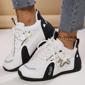 Women'S Comfortable Casual Sneakers - Stylish Black & Golden Dragon Design, Breathable Fabric & Synthetic Upper, Durable Rubber Sole, Lace-Up Low-Top Running Shoes for All-Season Wear, Ladies Sneakers