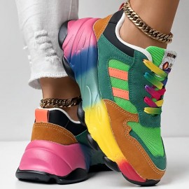 Women'S Bold Red to Gradient Sneakers - Lace-Up Low-Top Shoes with Thick Cushioned MD Sole, Breathable Fabric Upper - All-Season Everyday & Formal Shoes in Green, Yellow, Orange, Pink, Purple, Blue, Teal, - Non-Slip Outfit Staple for Women, Versatile Footwear, Vibrant Design, Comfortable Fit, Fashion Enthusiasts, Style Conscious Consumers, Small Clear Boxes & Packages, Clear And Transparent Boxes, Thick Cushioned Shoes, Multi Color Styles, Non