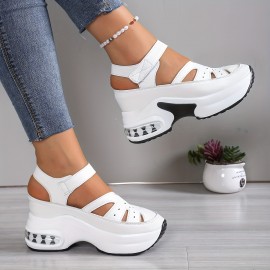 [Comfortable Sneakers] Comfortable Women's Synthetic Cover Casual Sneakers | Breathable, Adjustable Hook-and-Loop Straps, Thick Sole, Open-Toe Design for All-Season Wear