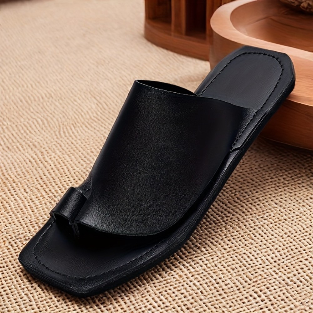 Men's Slip-On Sandals - Upper & Rubber Sole, Breathable Lightweight Design for Summer, Casual Home Walking Shopping, Black & Brown, EU 38-47, Everyday Slipons, Minimalist Slipons, Smooth Finish Shoes