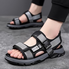 Men'S Lightweight Non-Slip Casual Sandals - Breathable Microfiber with Adjustable Straps, Black & Green Two-Way Slides for Beach, Outdoor, and Everyday Wear, Strappy Sandals