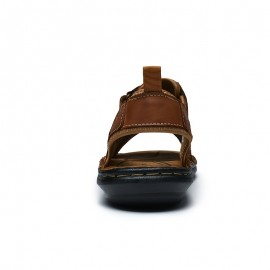 Men'S Genuine Leather Sandals - Classic Open-Toe Summer Beach Shoes with Adjustable Hook & Loop Strap, Non-Slip PVC Sole for Casual, Water Sports & Daily Wear, Strappy Sandals