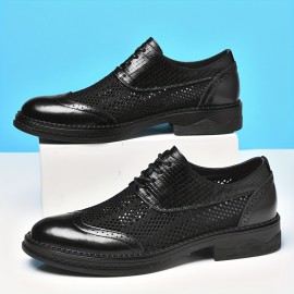 Men'S Summer Genuine Leather Hollow Mesh Shoes, Breathable, Color-Washed Formal Business Shoes, Thin Soft Sandals.