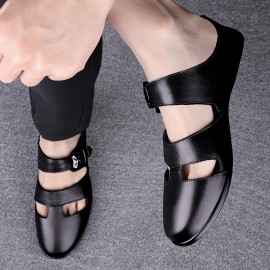 Men'S Stylish Summer Sandals - Comfortable Lightweight Soft Sole, Faux Upper with Adjustable Buckle Strap, Open Toe Design, Black & Brown Options, Beach Shoes for Men, Available in Sizes 37-46