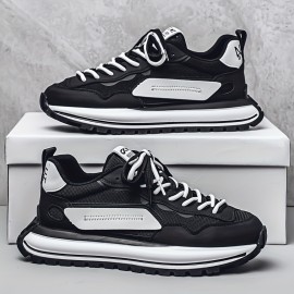 Men's Summer Casual Sneakers - Breathable Low-Top Lace-Up Shoes with Thick Cushioned Sole, White & Navy Blue Letter Print Design, PU/Fabric Upper & Outsole for Outdoor, Daily Wear & Street Style, Outdoor Sneakers, Fabric Lined Interior, Minimalist Design, Durable Construction, Active Lifestyle