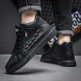 Men'S Non-Slip Durable Fashion Sneakers - Casual Street Style, Solid Color, All-Season Lace-Up Shoes with Thick Sole for Height Increase, Round Toe, Mid-Top Design, Faux Upper, Fabric Inner & Insole, PVC Sole