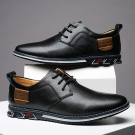 Men's Casual Business Shoes - Stylish Black Microfiber, Rubber Sole, Lace-Up Design with Round Toe, Suitable for Daily and Leisure Wear, Comfortable All-Season