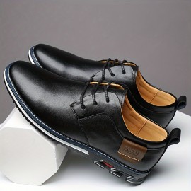 Men's Casual Business Shoes - Stylish Black Microfiber, Rubber Sole, Lace-Up Design with Round Toe, Suitable for Daily and Leisure Wear, Comfortable All-Season