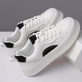 Men's Casual Sports Sneakers, Solid Color Low Top Lace-Up Shoes with Microfiber Synthetic Upper, Fabric Inner, Rubber Sole, and Faux Insole for All-Season Daily Wear