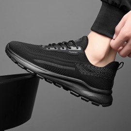 Men'S Low-Top Running Shoes - Breathable Mesh & Synthetic Synthetic Upper, Cushioned Sole for Shock Absorption, Lightweight Design for Gym, Jogging & Casual Wear - Black, Sneakers, Gym Footwear, Sleek Sporty Look, Cushioned Support