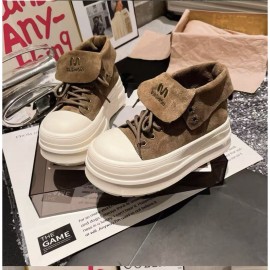 Women'S Chunky Platform Sneakers with Thick Platform Heel - Chunky Sole High-Top Round Toe PU Cover Upper, & Brown Retro Chunky Heel, Cushioned Insole & Arch Support, All-Season Casual Shoes for Casual Attire, Versatile Two-Way Wear (Flip-Flop Style