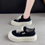 Women'S Casual Canvas Sneakers - Versatile Thick Sole, Round Toe, Lace-Up Design, Brown, All-Season Comfort Shoes, Comfortable Walking Shoes | Round Toe Sneakers | Durable Rubber Sole