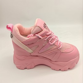 New Fashionable Women's Thick-Soled Lace-Up High-Top Height-Increasing Casual Sports Shoes, Versatile Color Outdoor Wearable Sneakers for All Four Seasons