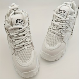 New Fashionable Women's Thick-Soled Lace-Up High-Top Height-Increasing Casual Sports Shoes, Versatile Color Outdoor Wearable Sneakers for All Four Seasons