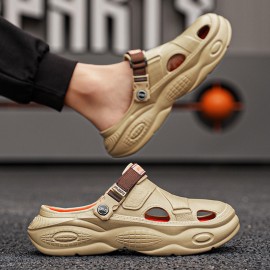 Men's Summer Slip-On Sandals with EVA Sole - Comfortable Beach Shoes for Driving & Casual Wear, White with Green Accents, Breathable Design, Easy On/Off, Durable & Stylish, Summer Sandals