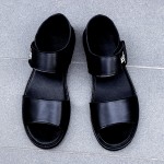 [Breathable Summer Sandals] Men's Genuine -like Strap (Second-Layer Cowhide) Adjustable Hook-and-Loop Sandals - Black Cushioned PU Insole & Non-Slip Rubber Sole - Breathable Summer Beach for Casual, Pool, Walking - Round-Toe Dress Sandals (No Laces)